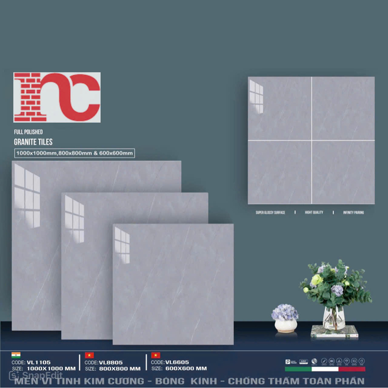Combo gạch lát nền 1000x1000mm VL1105- 800x800mm VL 8805 - 600x600mm VL6605